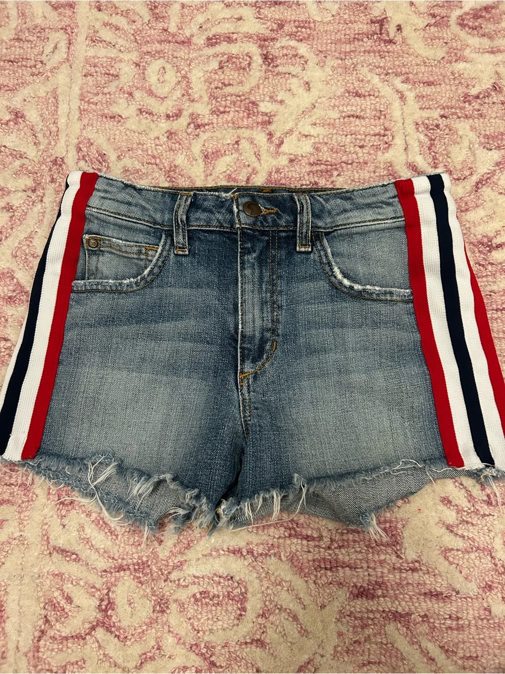 Joe's Jeans Light Wash Denim Shorts with Red, White & Blue Side Stripes